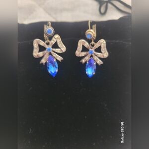 Elegant Blue and Gold Bow Earrings
